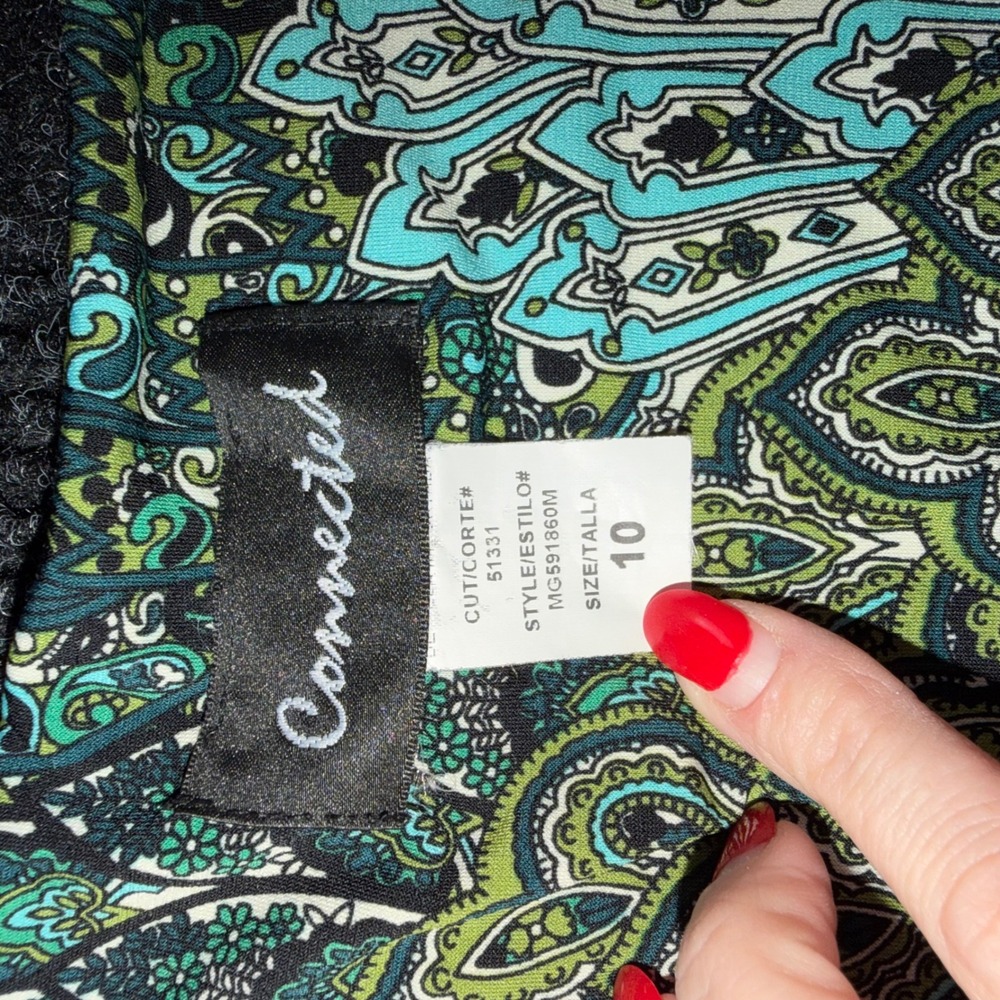 Connected Apparel Green Paisley Peacock Print V-Neck Twist Front Dress Size 10 - Picture 4 of 8